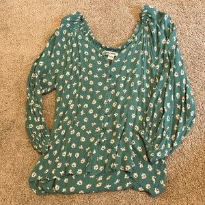 Billabong, small, long sleeve, button down, green blouse